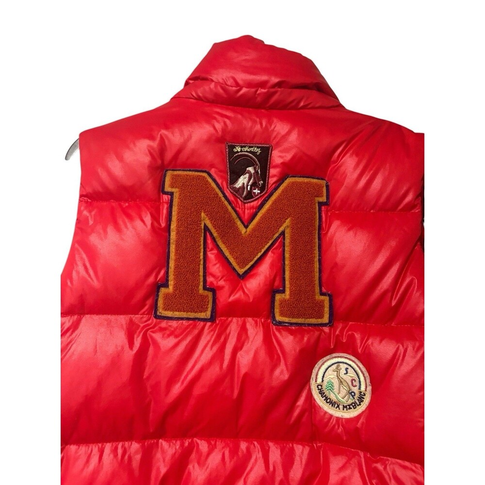Moncler Red Down Puffer Vest Sz 1 Ski Patch Varsity M Appliqué Rare - Picture 5 of 15